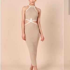 Petal and Pup STASIA CUTOUT RIBBED MAXI DRESS - BEIGE